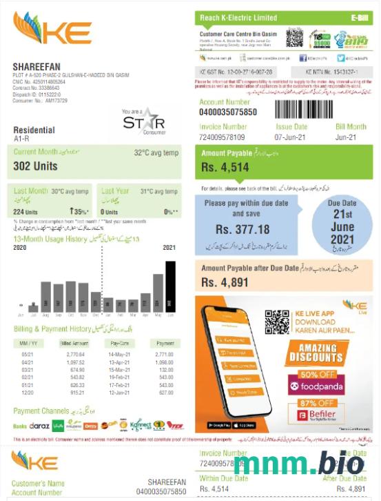 Pakistan K-Electric Limited rachunek za media Word i szablon PDF